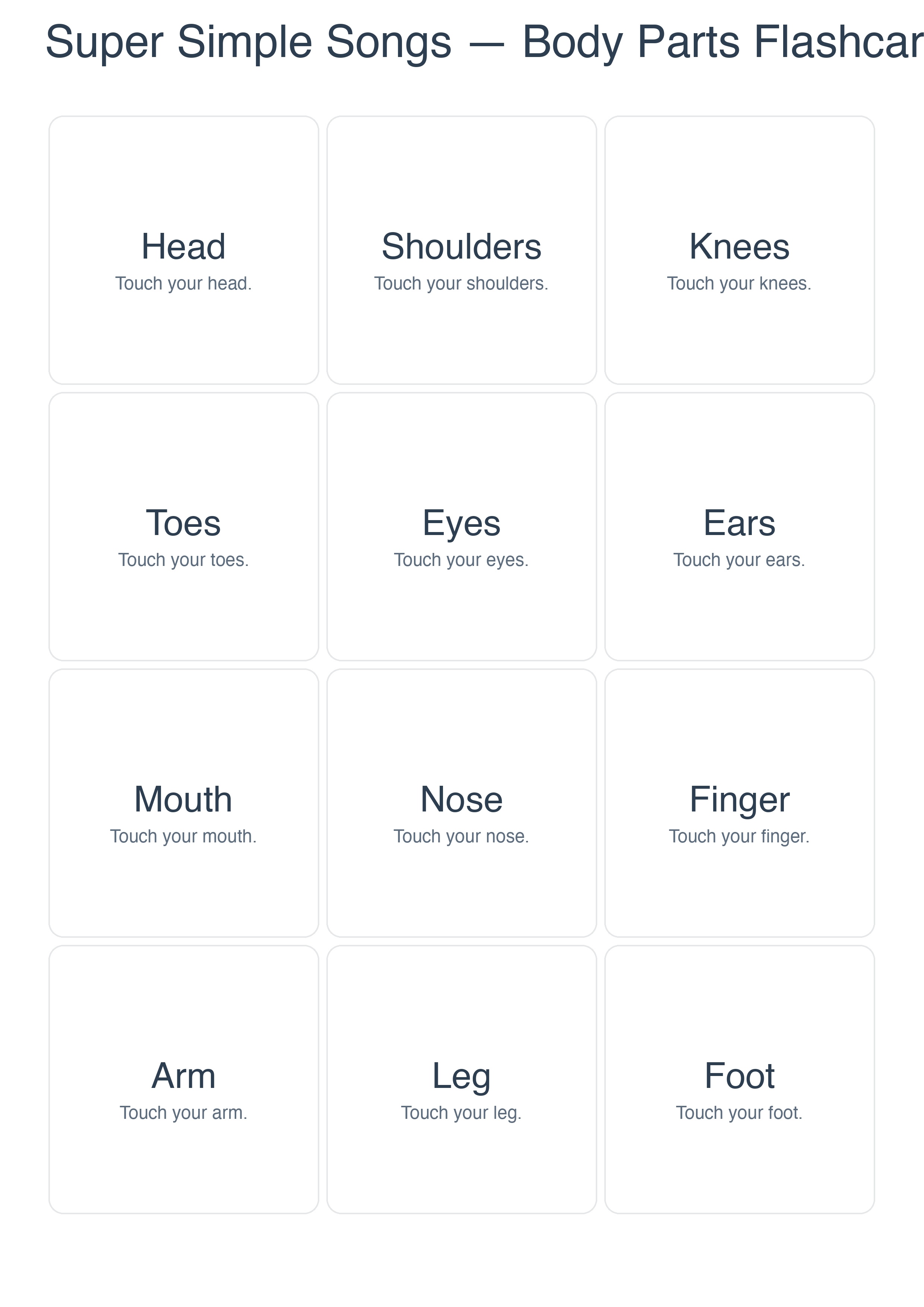 Free printable body-parts flashcards for Super Simple Songs