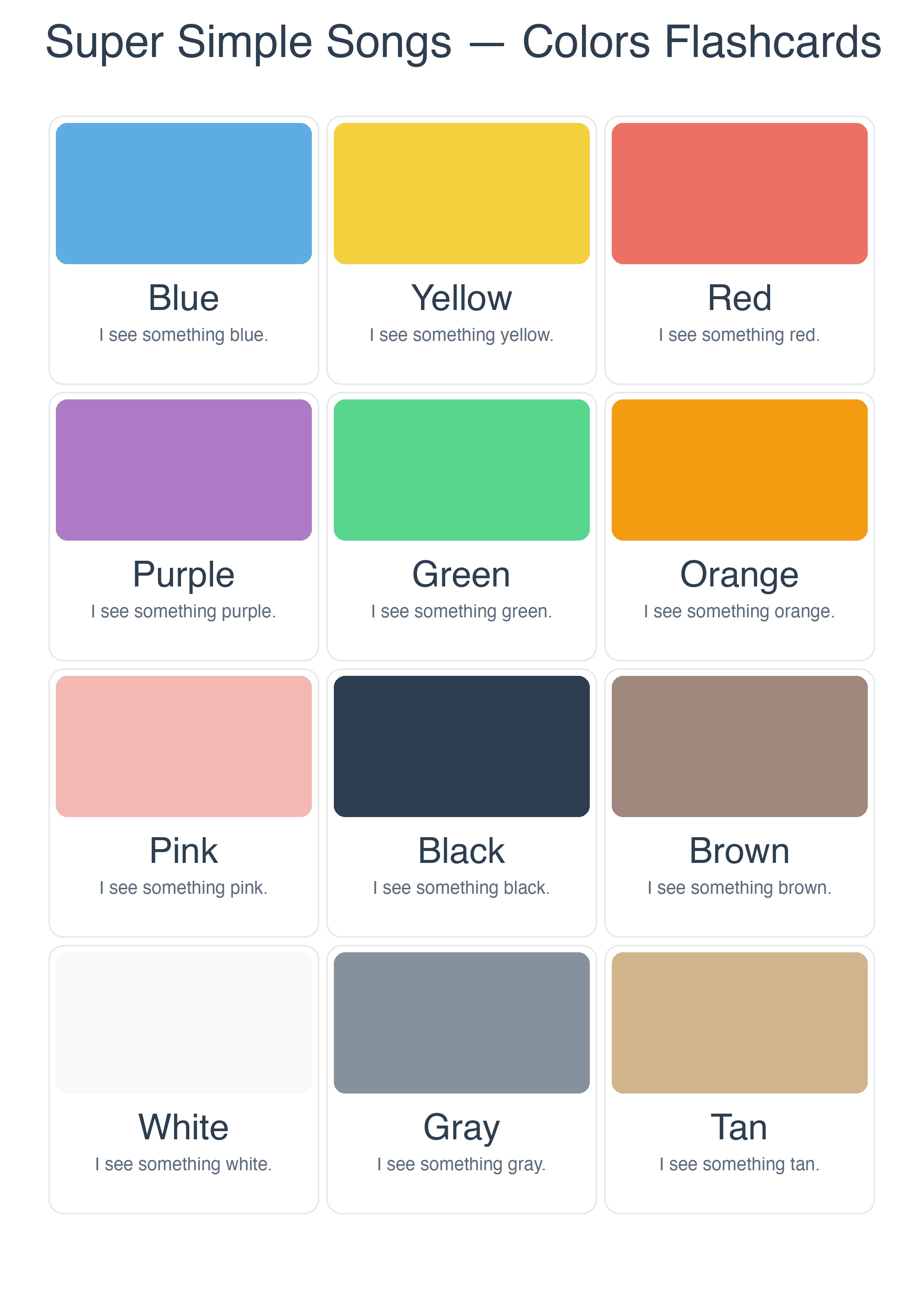 Free printable color flashcards for Super Simple Songs