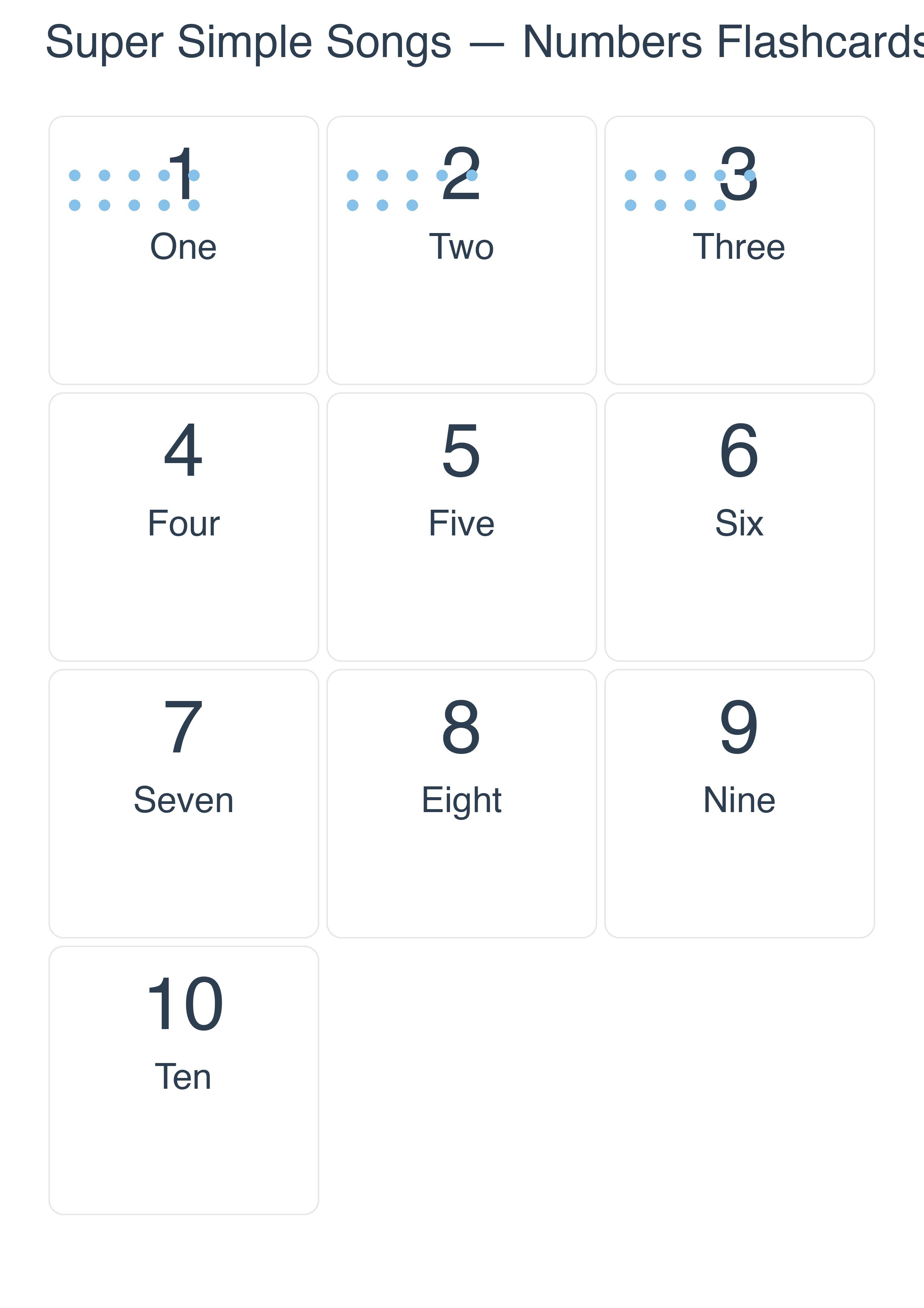 Free printable number flashcards for Super Simple Songs