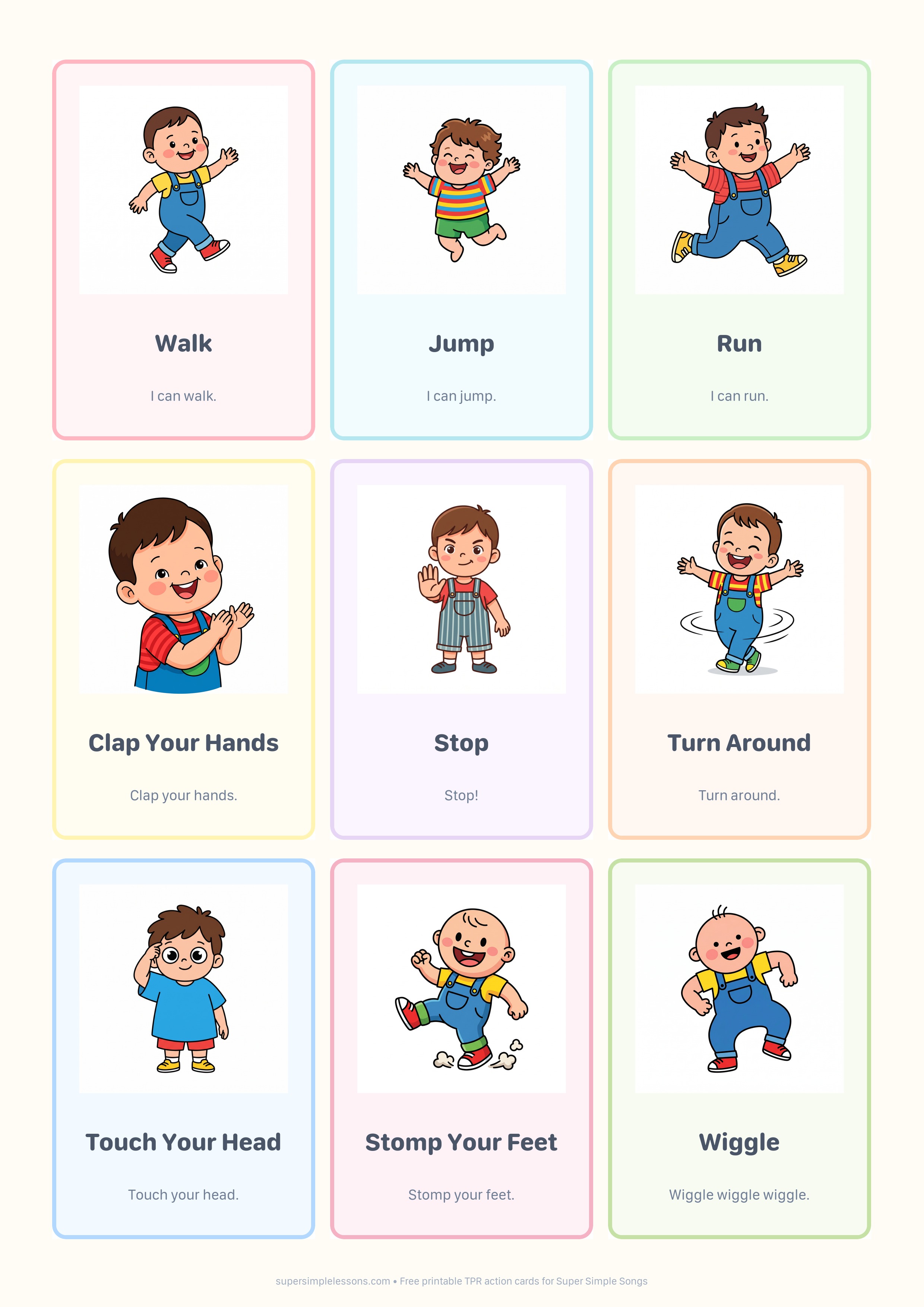 Free printable TPR action cards for Super Simple Songs